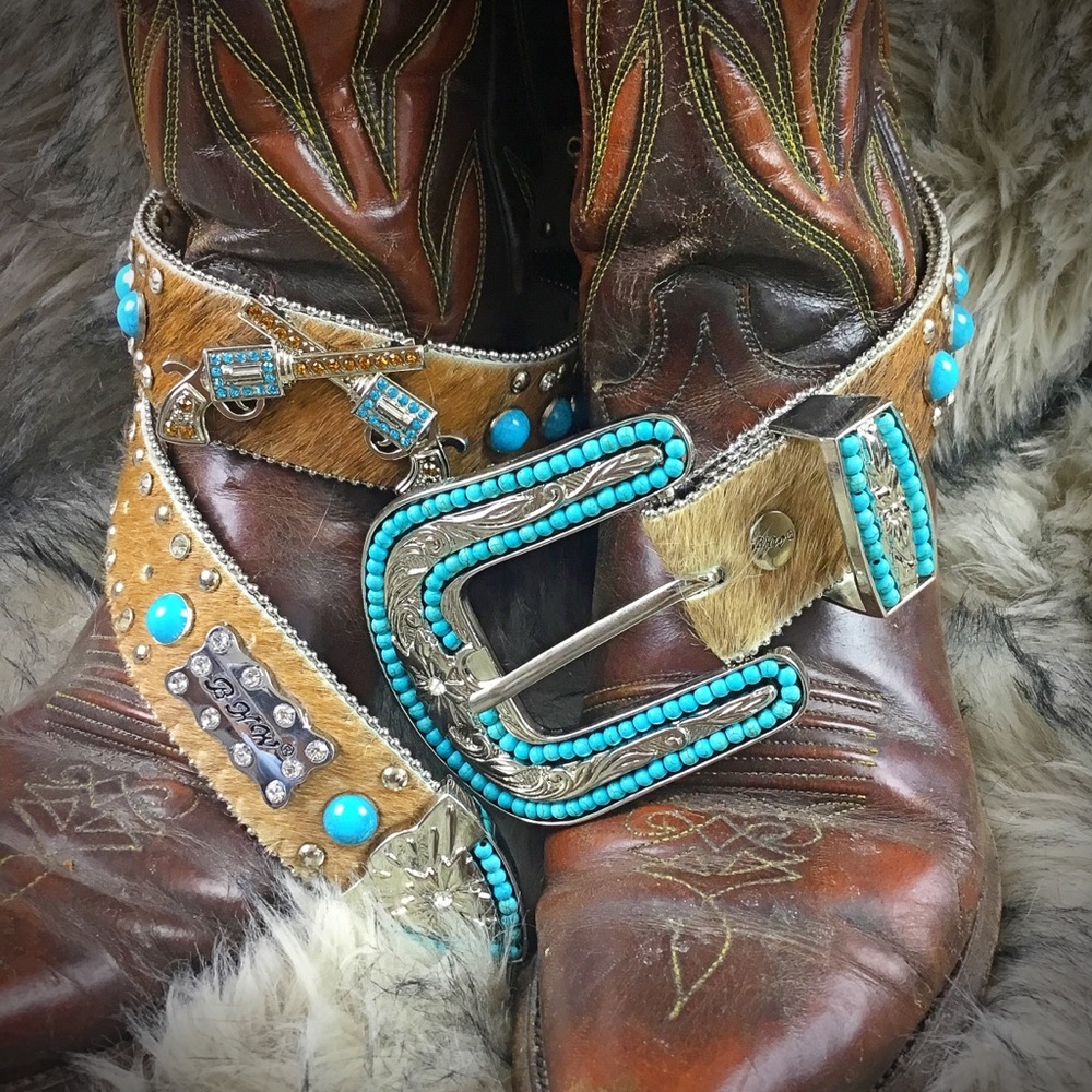 Leather Silver turquoise embellished bling belt